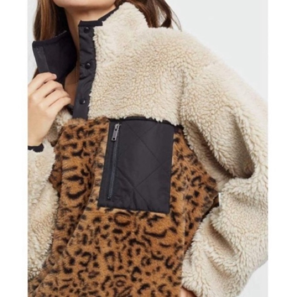 Rails Women's Leopard Print Teddy Jacket with Cream Sherpa